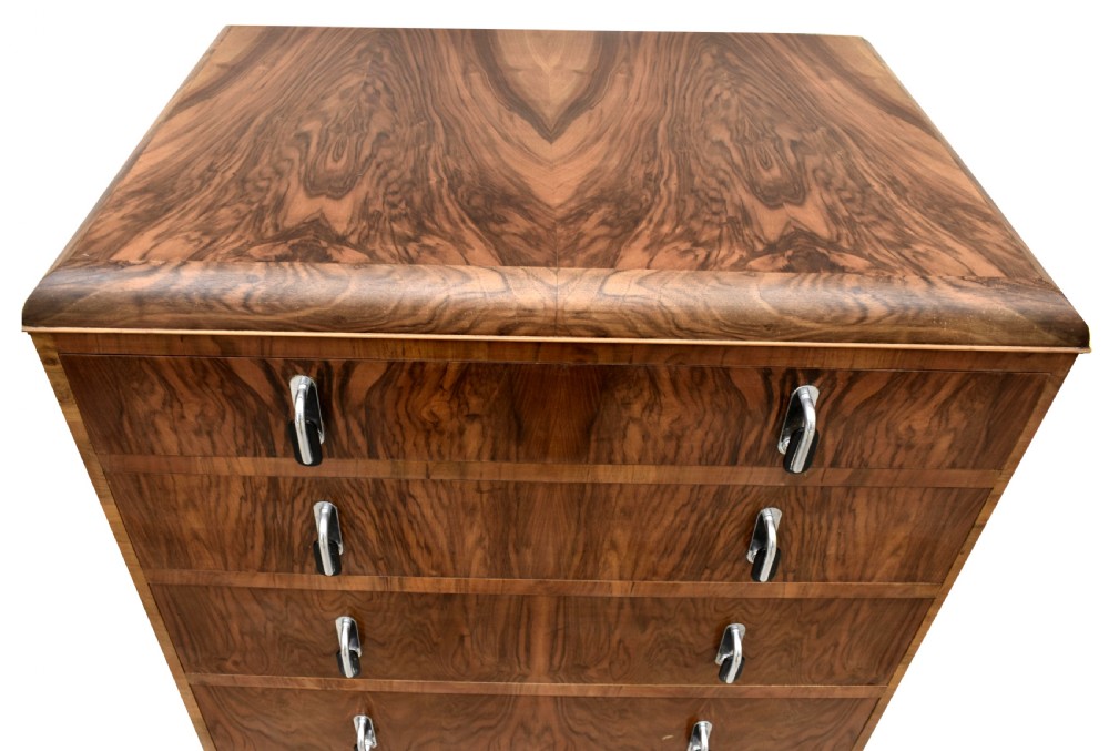 Art Deco English 1930's Figured Walnut Chest Of Drawers View IV
