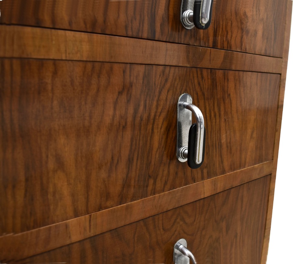 Art Deco English 1930's Figured Walnut Chest Of Drawers View V