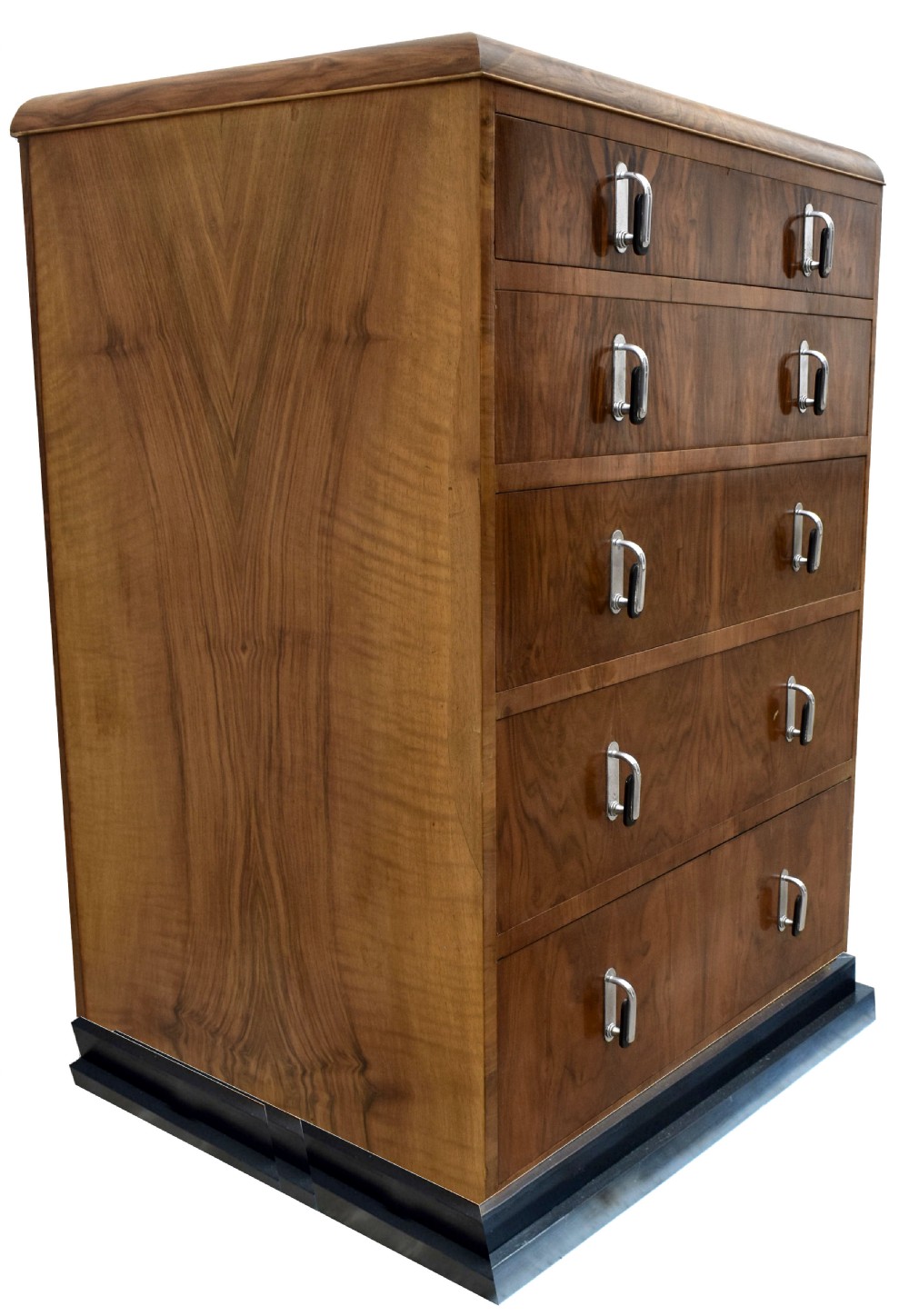 Art Deco English 1930's Figured Walnut Chest Of Drawers View VI
