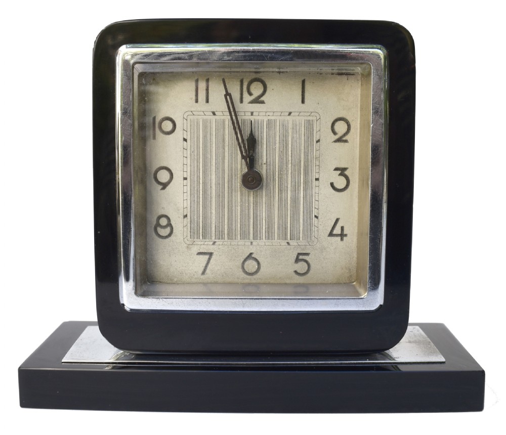 Art Deco Black Vitrolite & Chrome Desk Clock, c1930