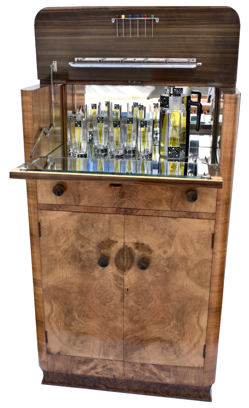 Art Deco Walnut Upright Cocktail Cabinet, 1930's View VII