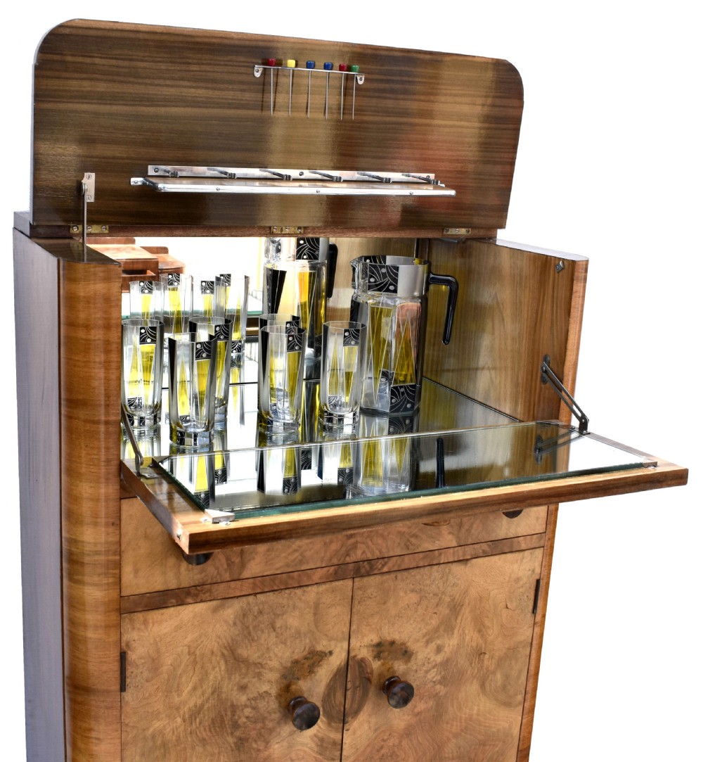 Art Deco Walnut Upright Cocktail Cabinet, 1930's View VIII