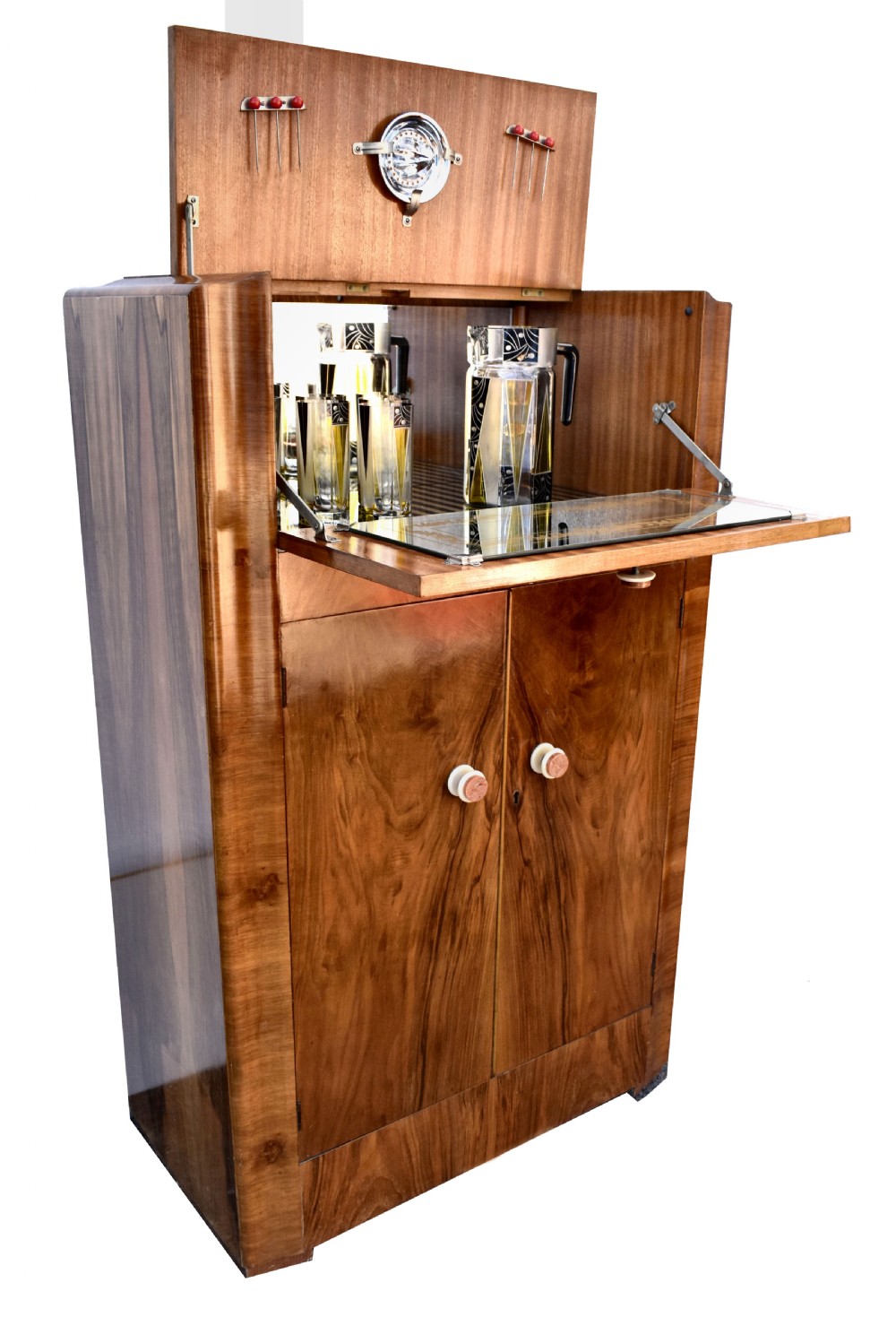 Art Deco Walnut Upright Cocktail Cabinet, c1930