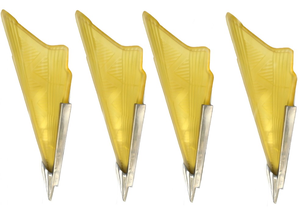 Art Deco Glass & Chrome Wall Lights - Set Of Four