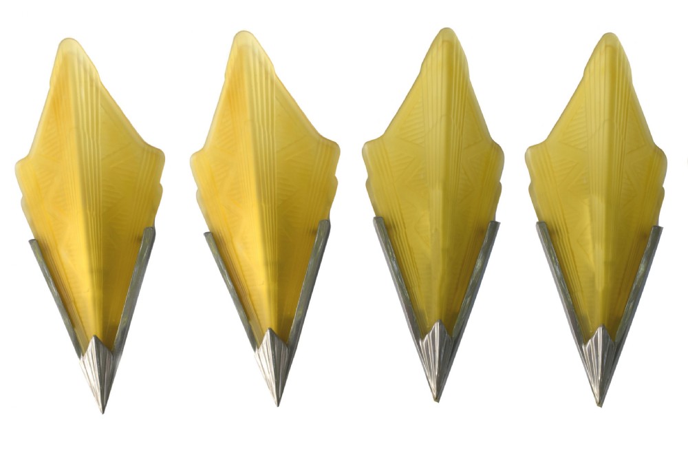 Art Deco Glass & Chrome Wall Lights - Set Of Four View VI