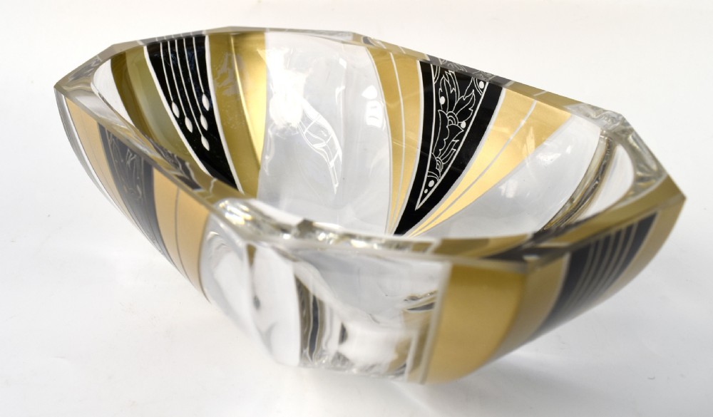 Art Deco Cut Glass Enamel Decorated Bowl View II