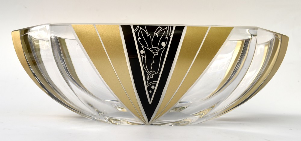 Art Deco Cut Glass Enamel Decorated Bowl View V