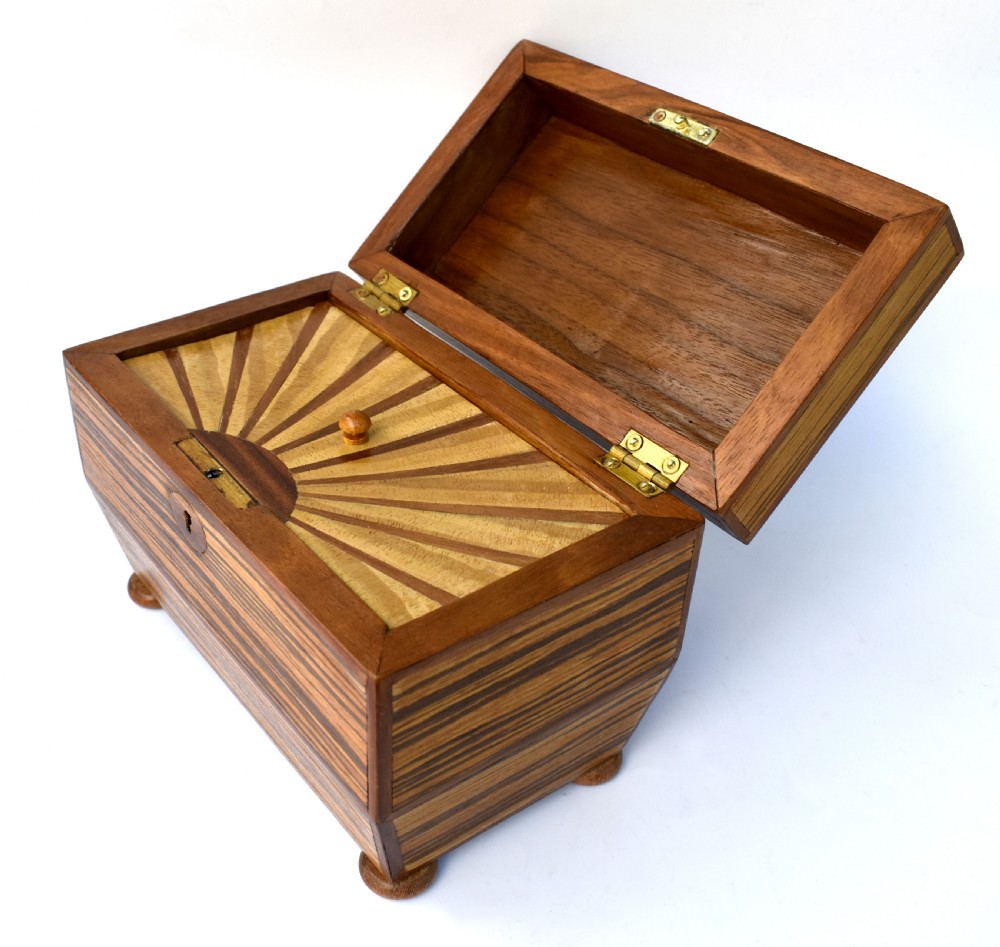 Art Deco 'Sunray' Inlaid Tea Caddy box With Key, c1930 View IV