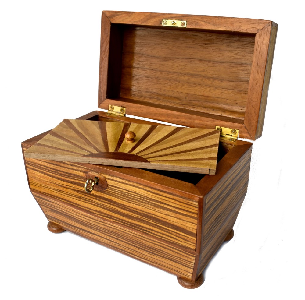 Art Deco 'Sunray' Inlaid Tea Caddy box With Key, c1930 View VII