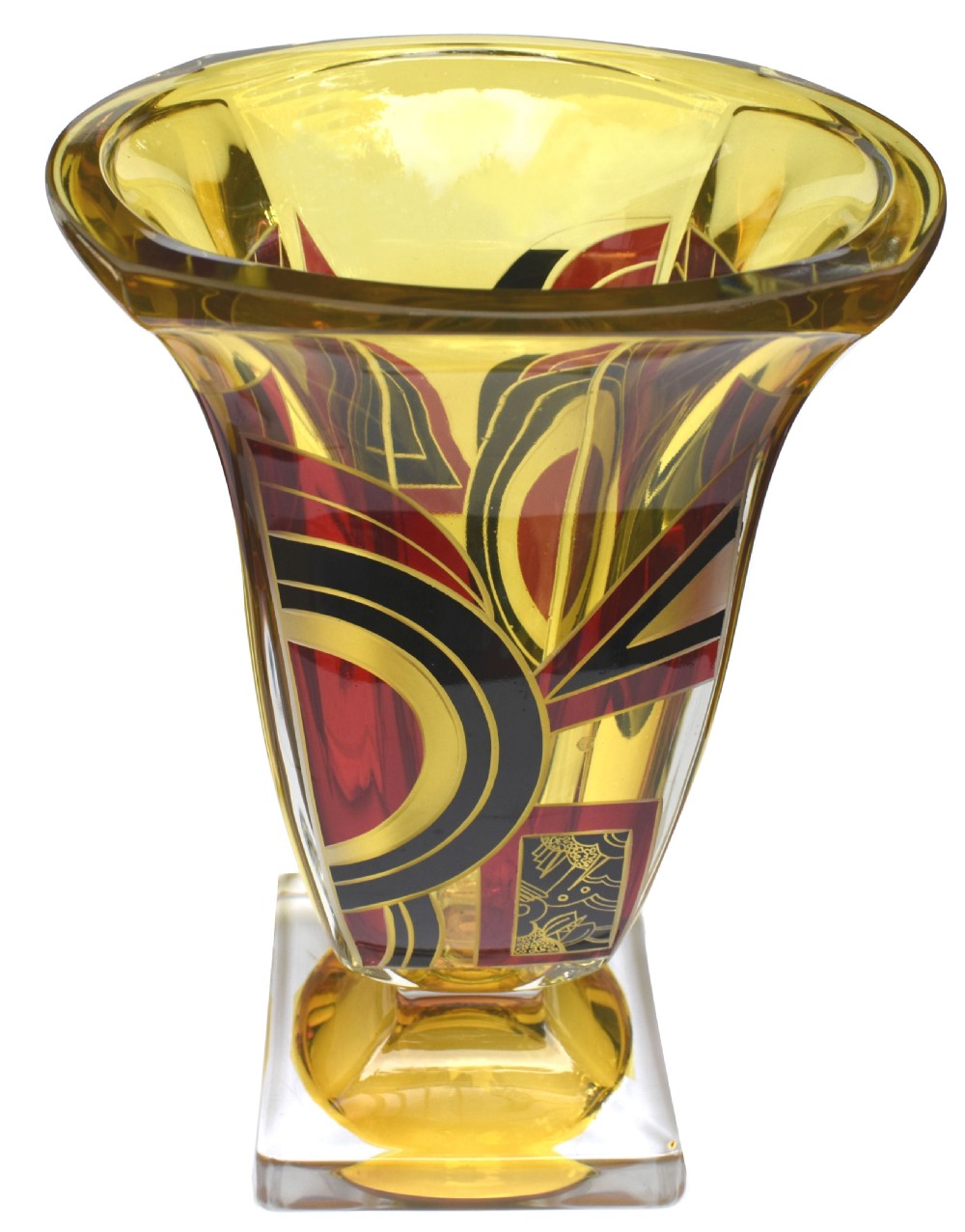 Art Deco Large Glass & Enamel Etched Vase, Czech Republic, c1930 View IV
