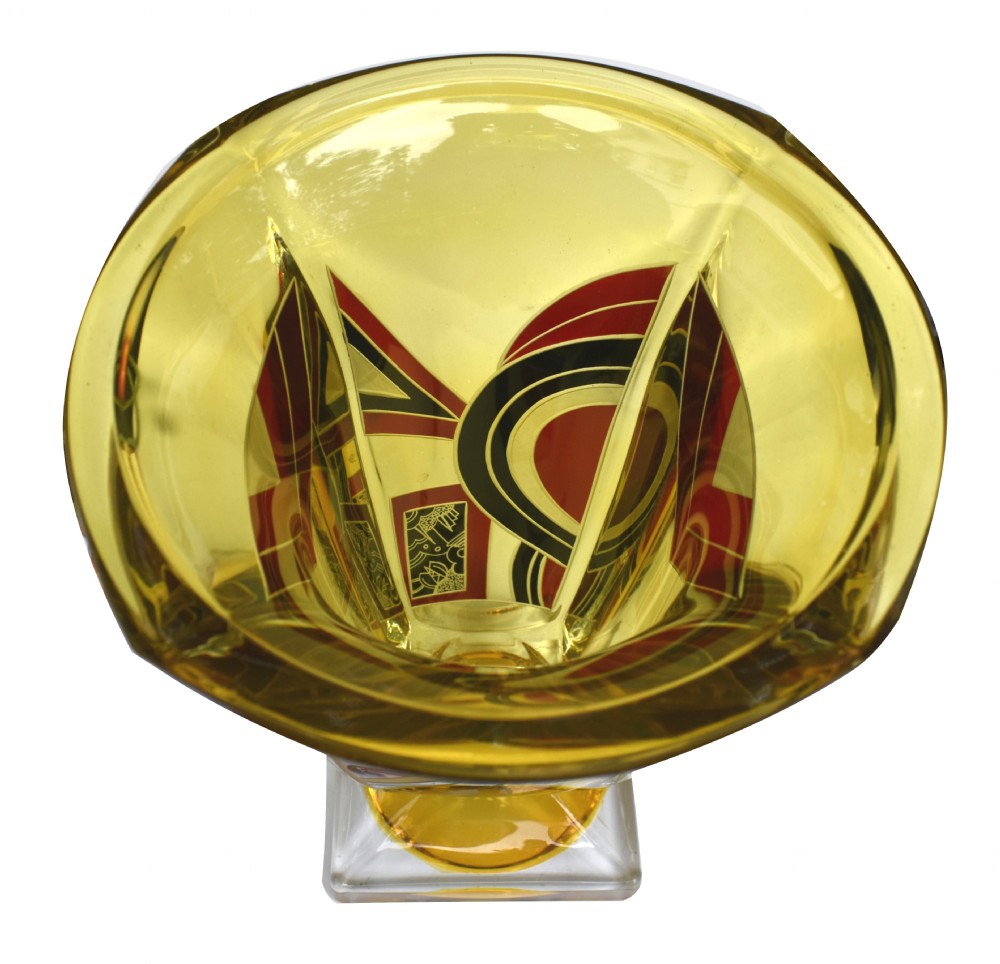 Art Deco Large Glass & Enamel Etched Vase, Czech Republic, c1930 View VII