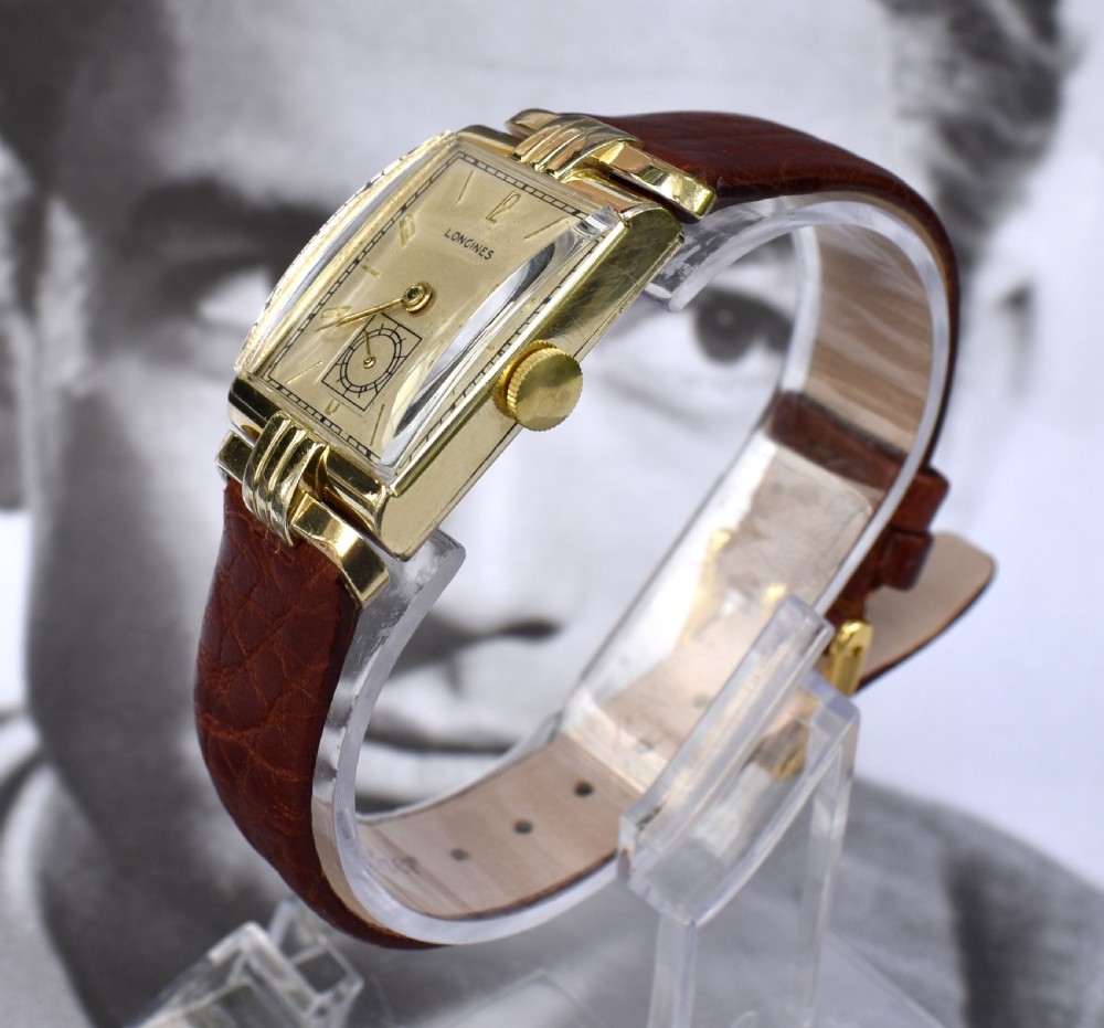 Art Deco 10k GF Gents Wristwatch By Longines, Serviced, c1943 View V