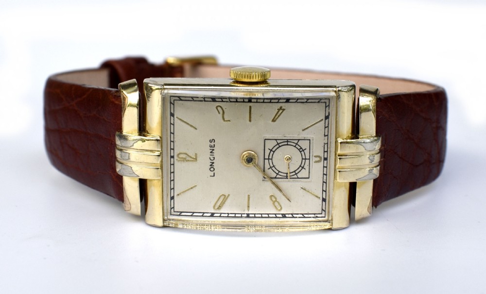 Art Deco 10k GF Gents Wristwatch By Longines, Serviced, c1943 View IX