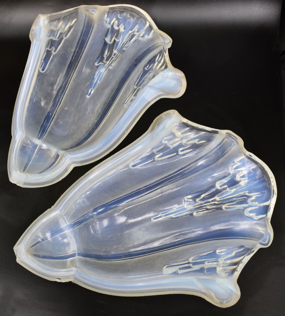 Art Deco Pair Of Opalescent Glass Wall Lights By Ezan , c1930 View IV