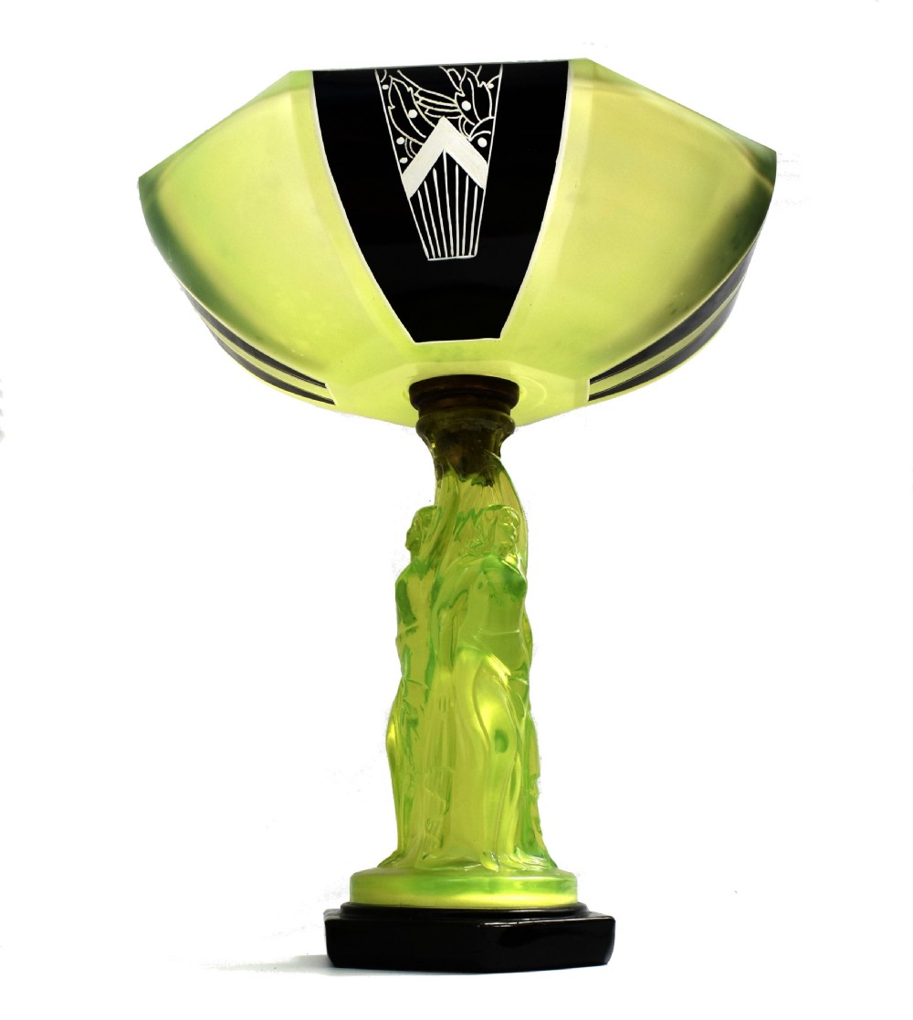 Art Deco Uranium Glass Figural Comport, c1930