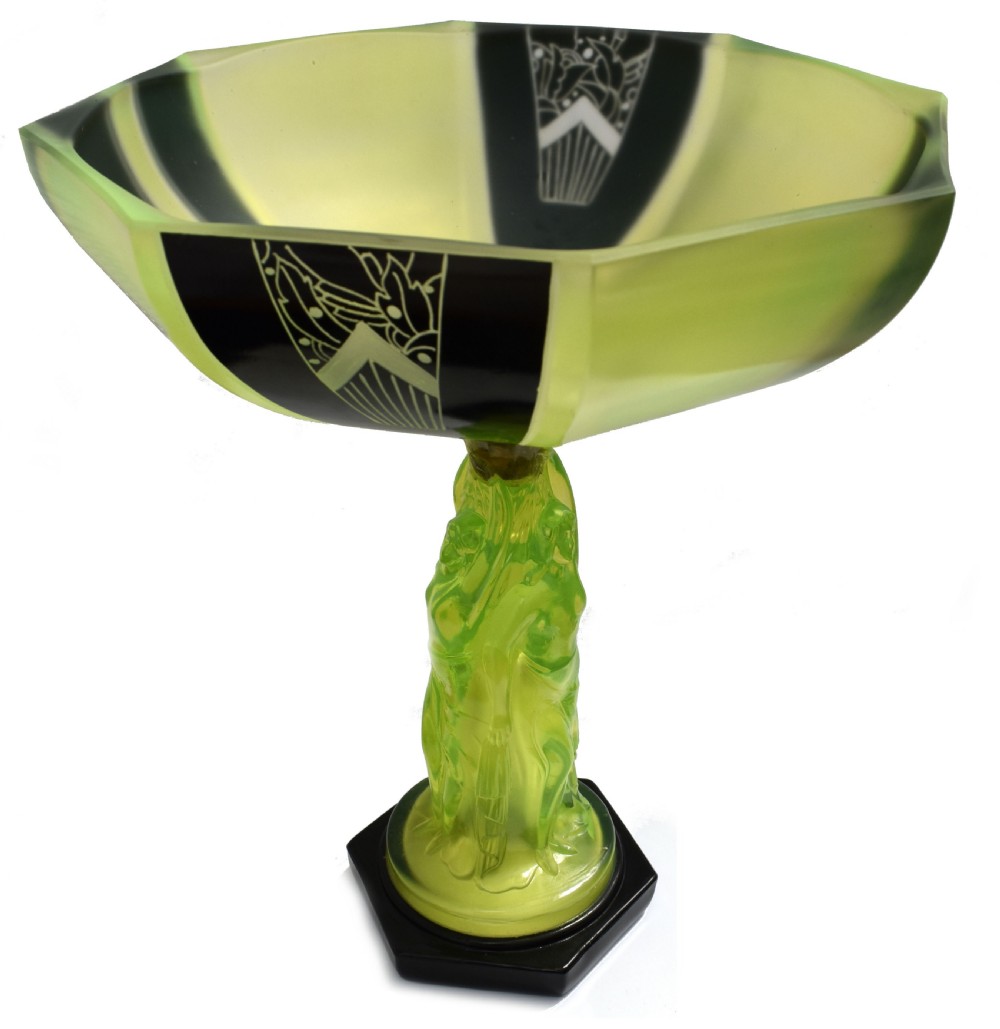 Art Deco Uranium Glass Figural Comport, c1930 View VI