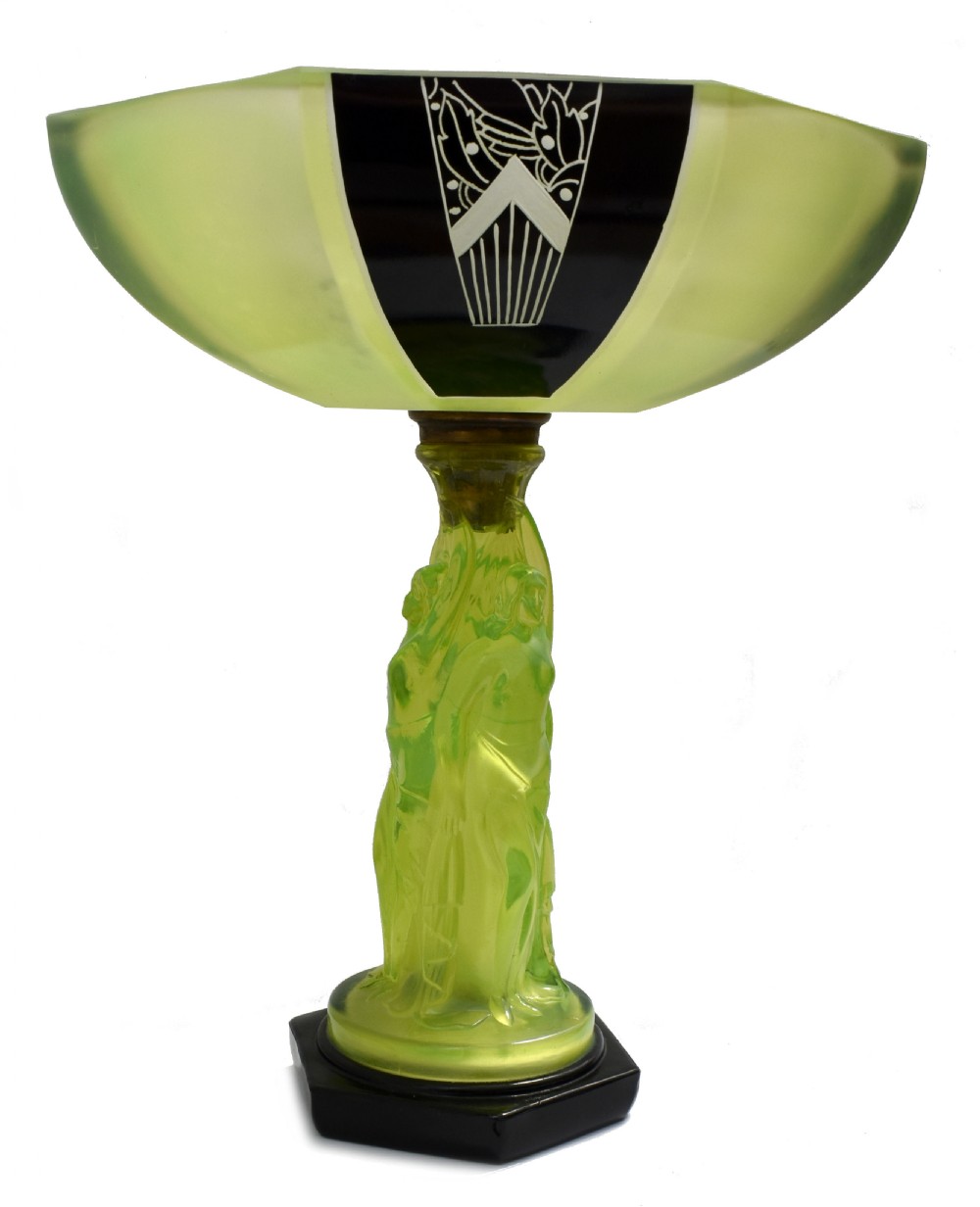 Art Deco Uranium Glass Figural Comport, c1930 View VII