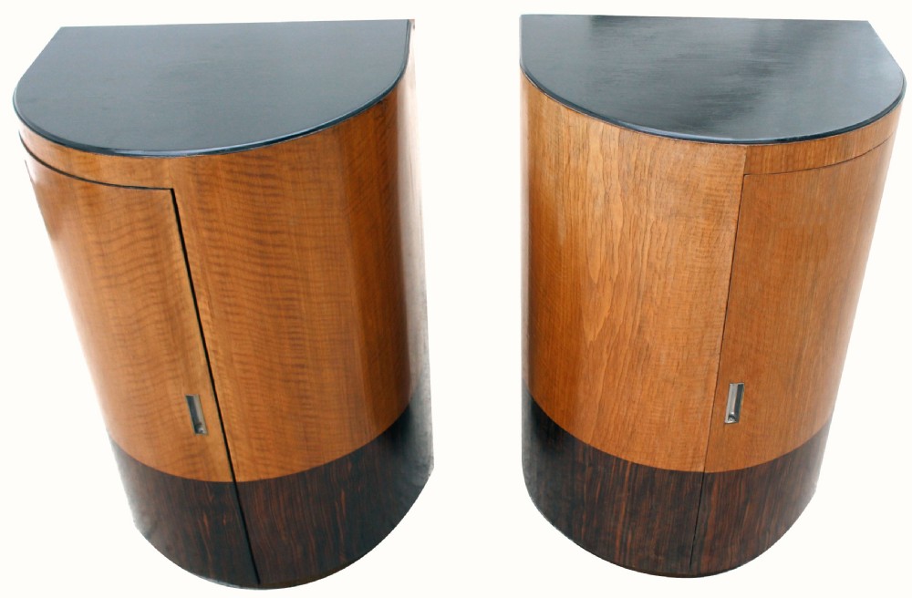 Art Deco Matching Pair Of Demi Lune Bedside Cabinets , Circa 1930 View II
