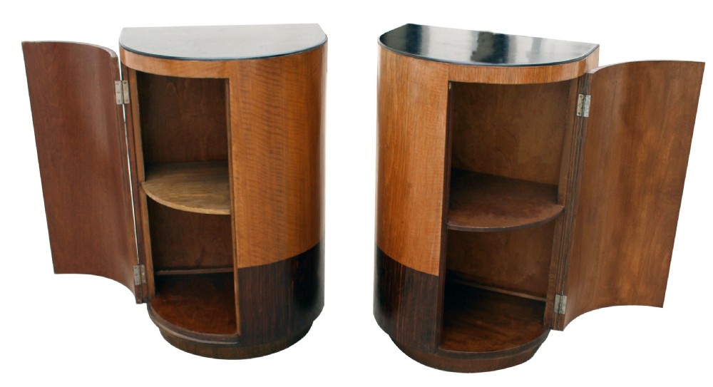 Art Deco Matching Pair Of Demi Lune Bedside Cabinets , Circa 1930 View IV