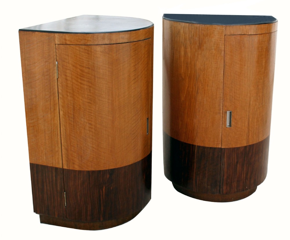 Art Deco Matching Pair Of Demi Lune Bedside Cabinets , Circa 1930 View V