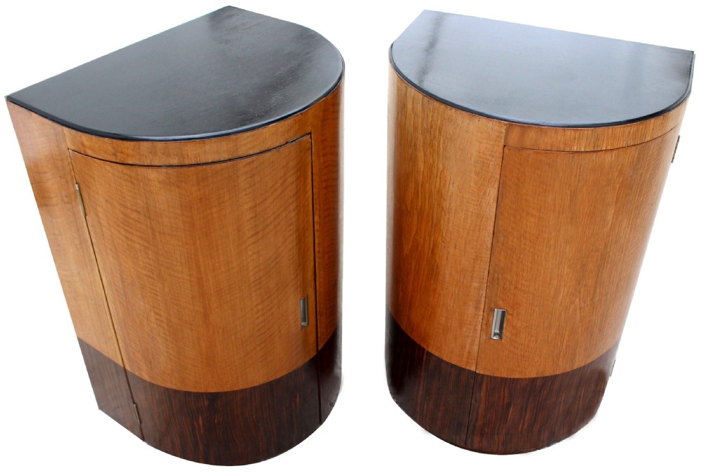 Art Deco Matching Pair Of Demi Lune Bedside Cabinets , Circa 1930 View VI