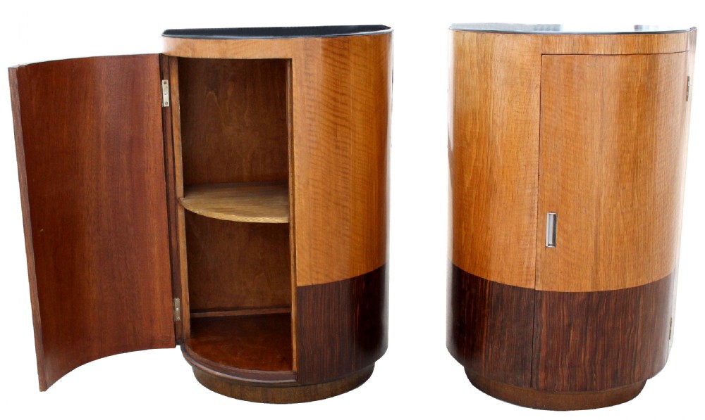 Art Deco Matching Pair Of Demi Lune Bedside Cabinets , Circa 1930 View VII