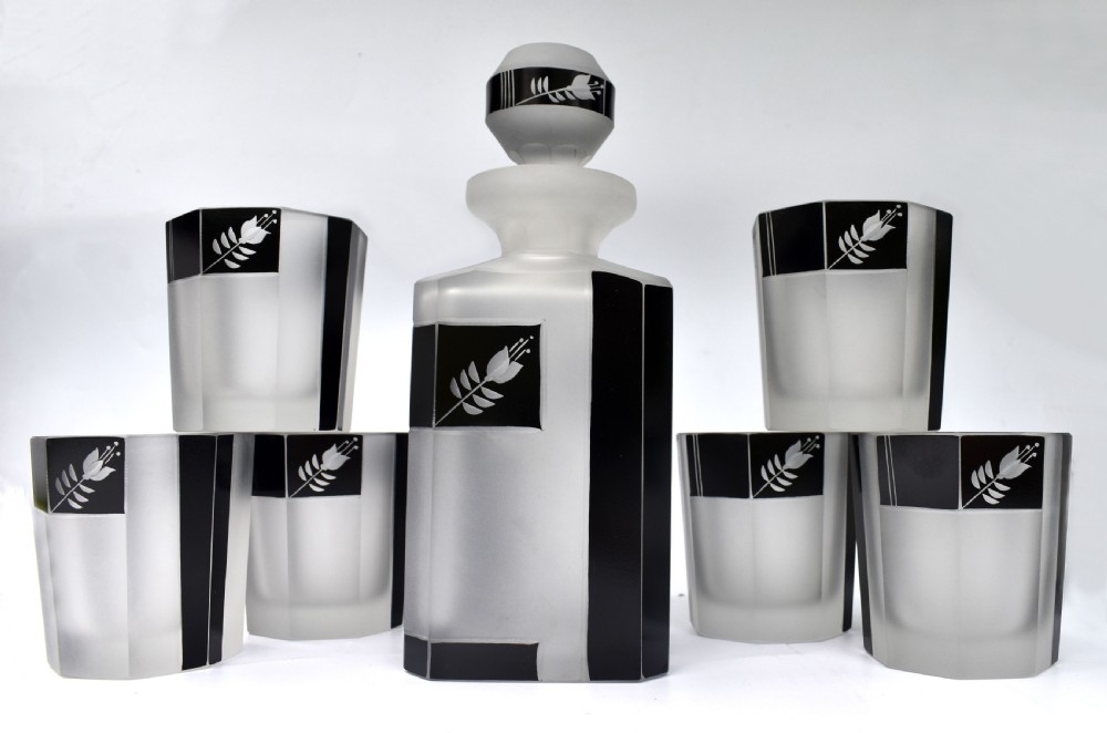 Art Deco Glass and Enamel Decanter Set, c1930 View III