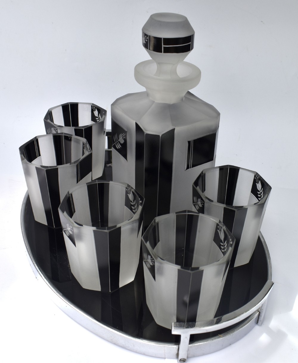 Art Deco Glass and Enamel Decanter Set, c1930 View VI