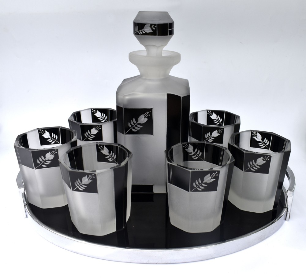 Art Deco Glass and Enamel Decanter Set, c1930 View VII