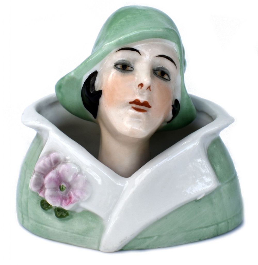 Art Deco Flapper Powder Puff Doll & Stand By Fasold & Stuach, c1930