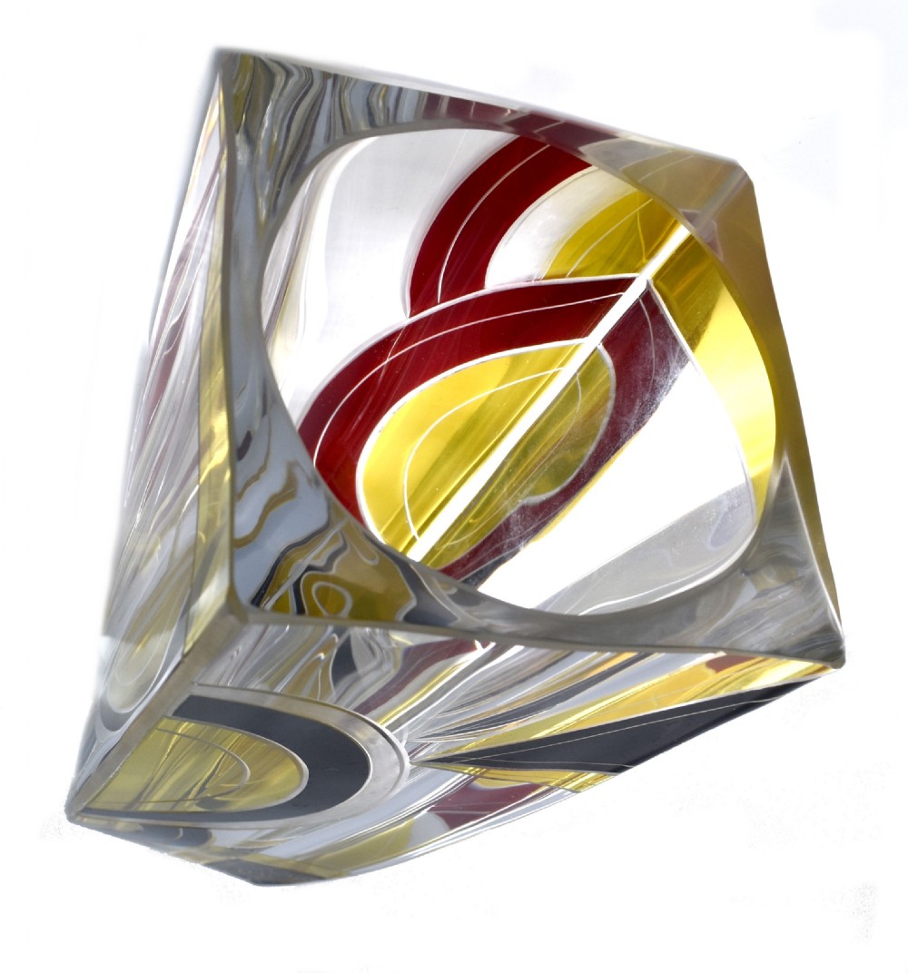 Art Deco Large Glass & Enamel Etched Vase, Czech Republic, c1930 View VI