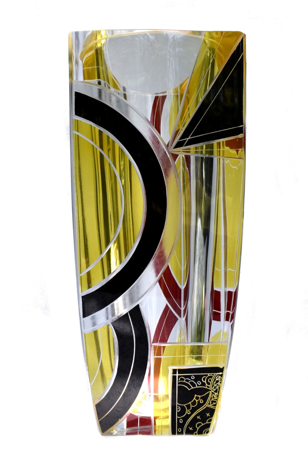 Art Deco Large Glass & Enamel Etched Vase, Czech Republic, c1930 View VII