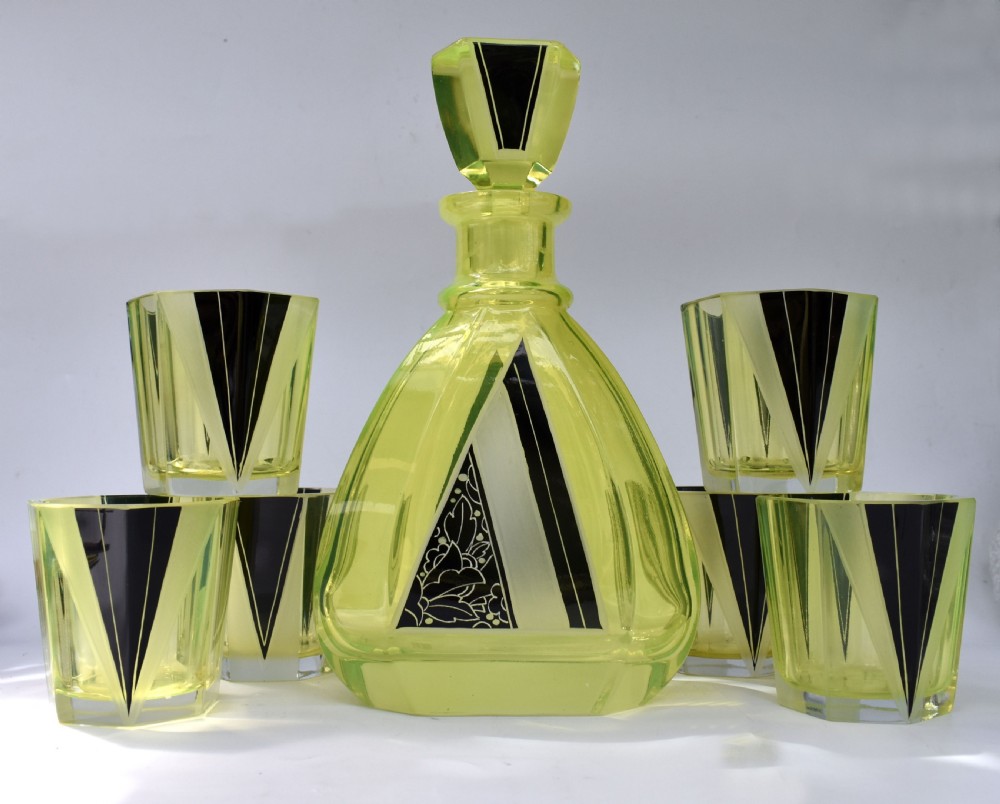 Art Deco Uranium Glass Decanter Set, c1930 View II