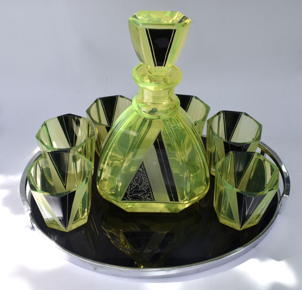 Art Deco Uranium Glass Decanter Set, c1930 View VII