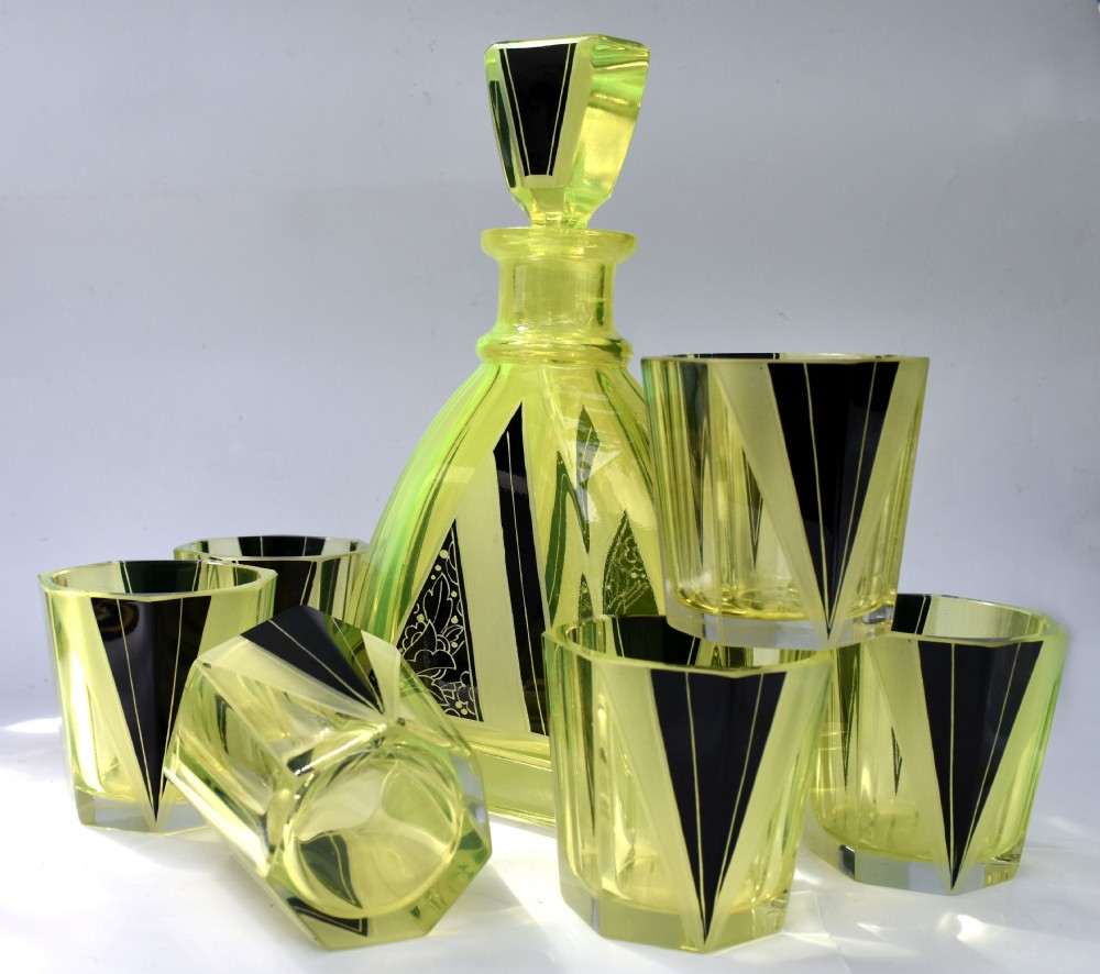Art Deco Uranium Glass Decanter Set, c1930 View VIII