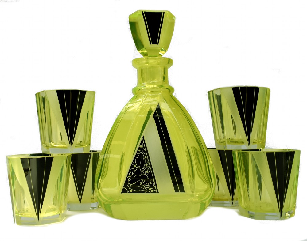 Art Deco Uranium Glass Decanter Set, c1930 View IX