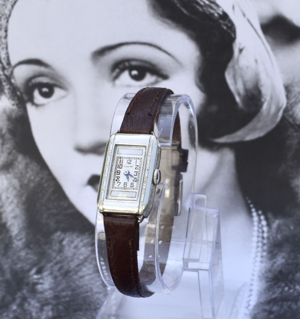 Art Deco Ladies Silver Nickel Wrist Watch By Elgin, c1935