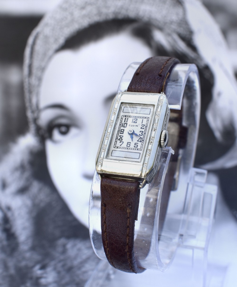 Art Deco Ladies Silver Nickel Wrist Watch By Elgin, c1935 View V