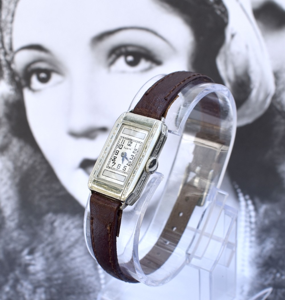 Art Deco Ladies Silver Nickel Wrist Watch By Elgin, c1935 View VI