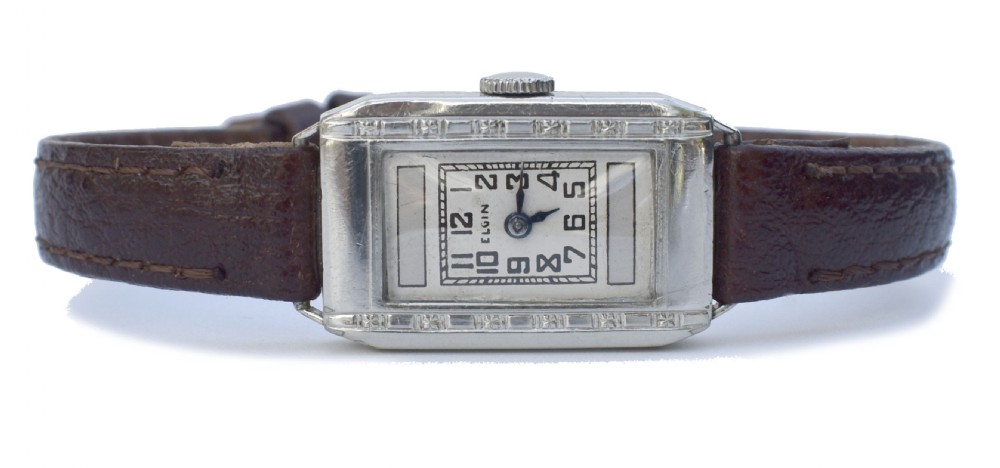 Art Deco Ladies Silver Nickel Wrist Watch By Elgin, c1935 View XI