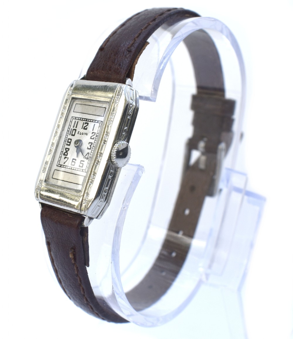Art Deco Ladies Silver Nickel Wrist Watch By Elgin, c1935 View XIII