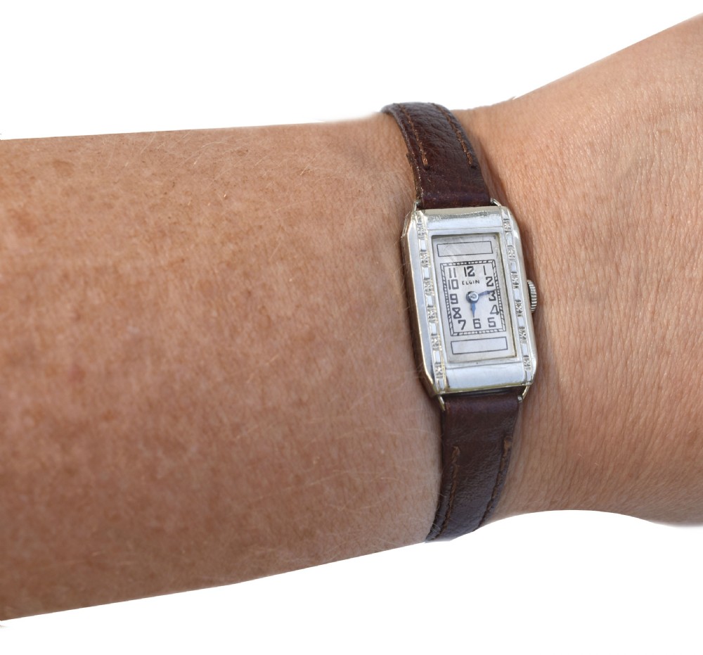 Art Deco Ladies Silver Nickel Wrist Watch By Elgin, c1935 View XIV