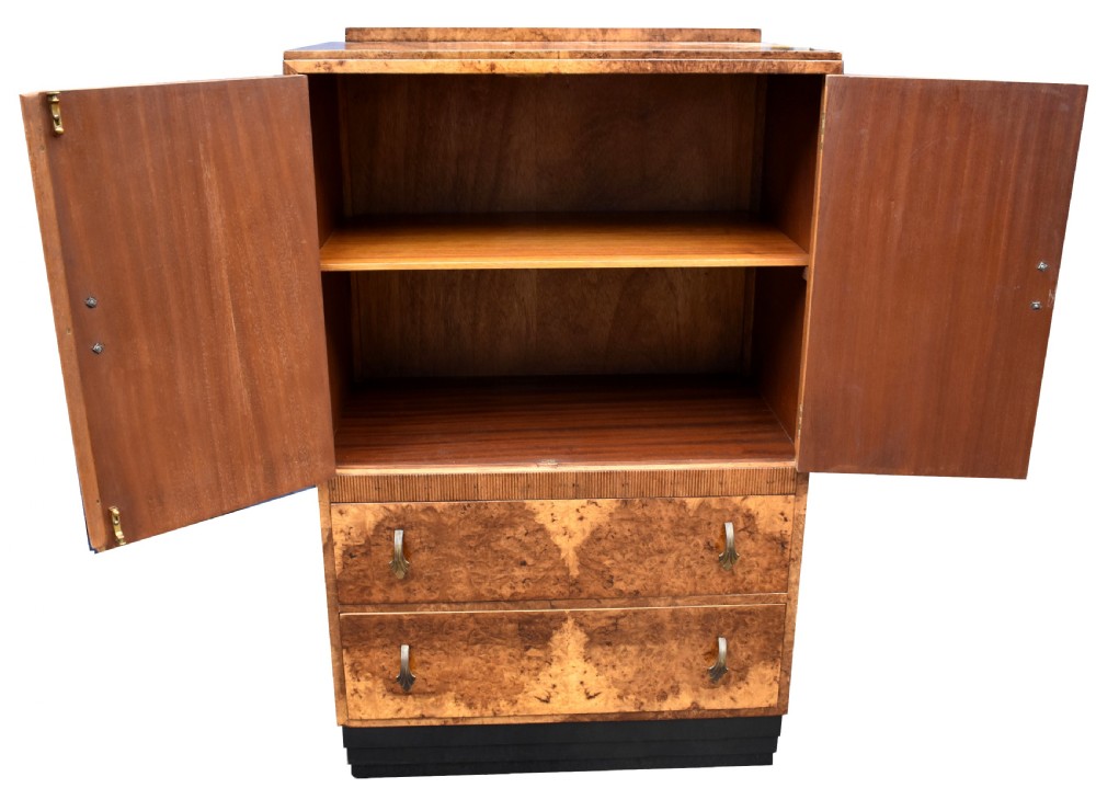 Art Deco Blonde Figured Walnut Tallboy , Circa 1930 View II