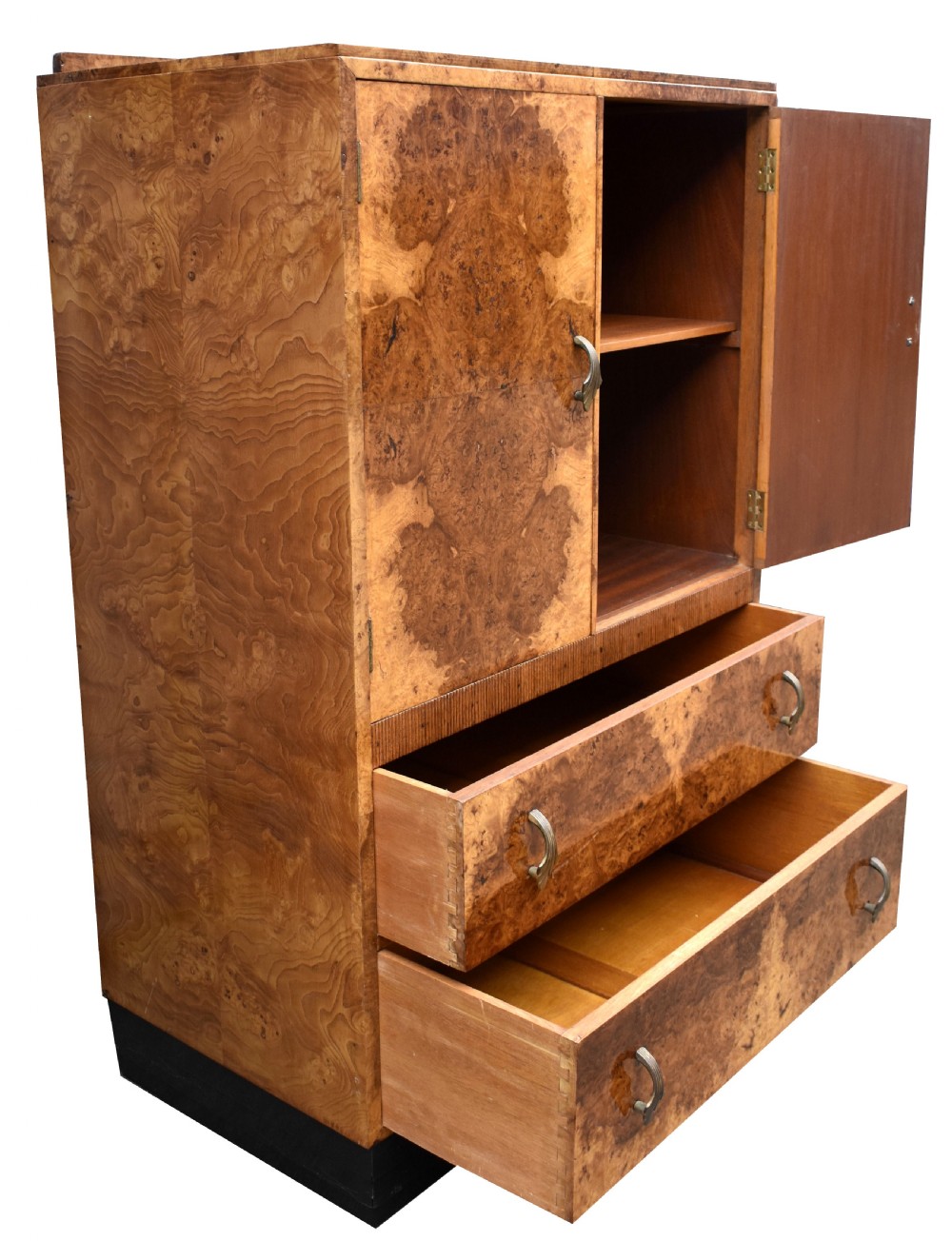 Art Deco Blonde Figured Walnut Tallboy , Circa 1930 View IV