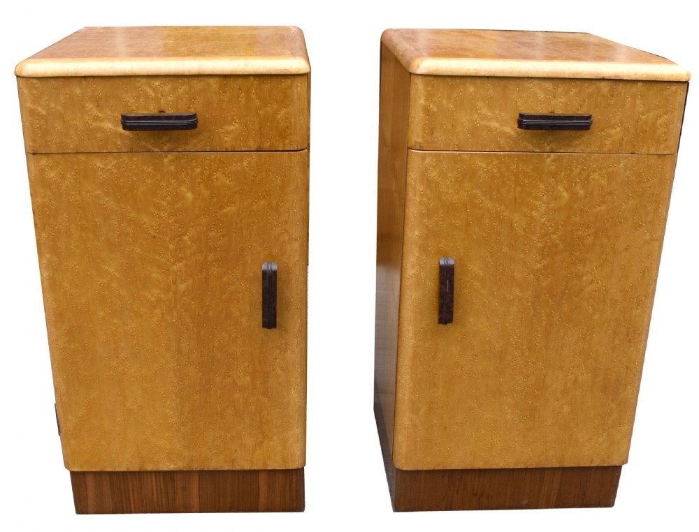 Art Deco Pair of Matching Bedside Cabinets in Blonde Maple, c1930's