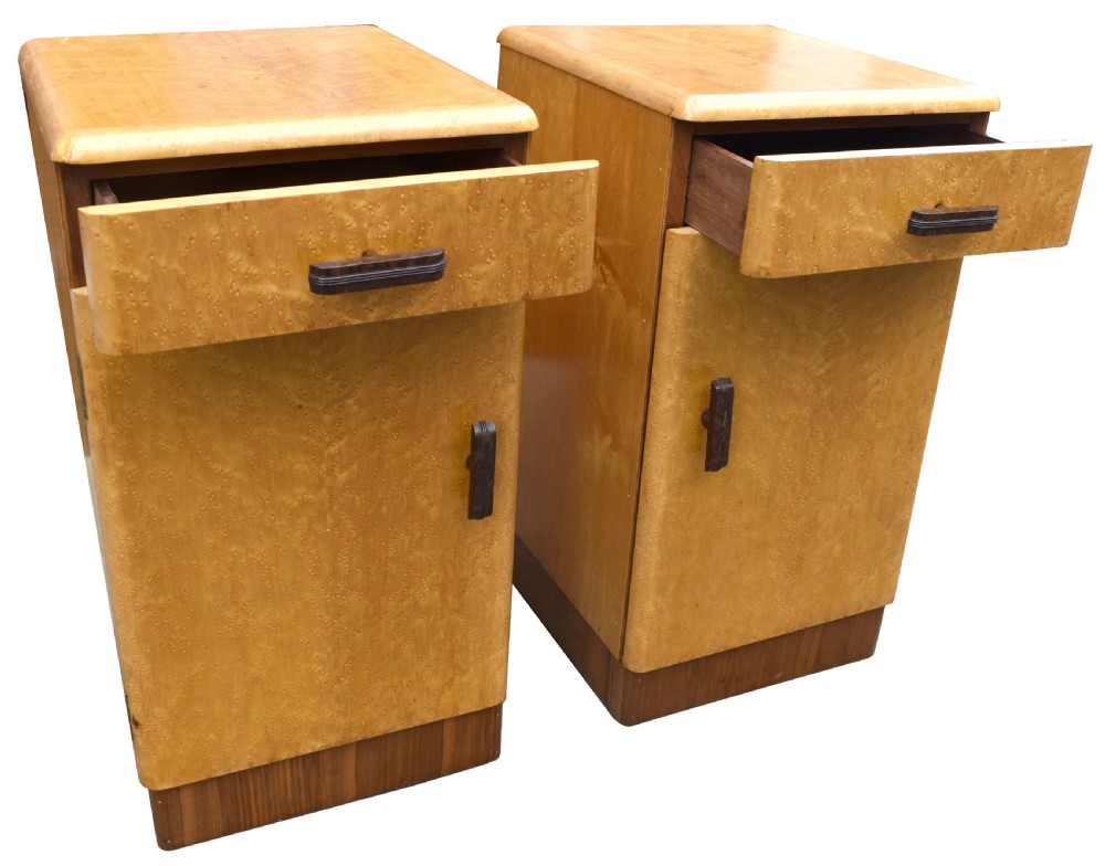 Art Deco Pair of Matching Bedside Cabinets in Blonde Maple, c1930's View II