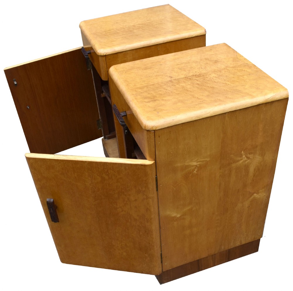 Art Deco Pair of Matching Bedside Cabinets in Blonde Maple, c1930's View V