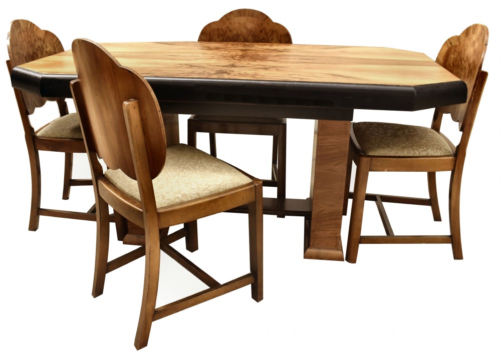 Art Deco Walnut Dining Table & Chairs, c1930 View VII