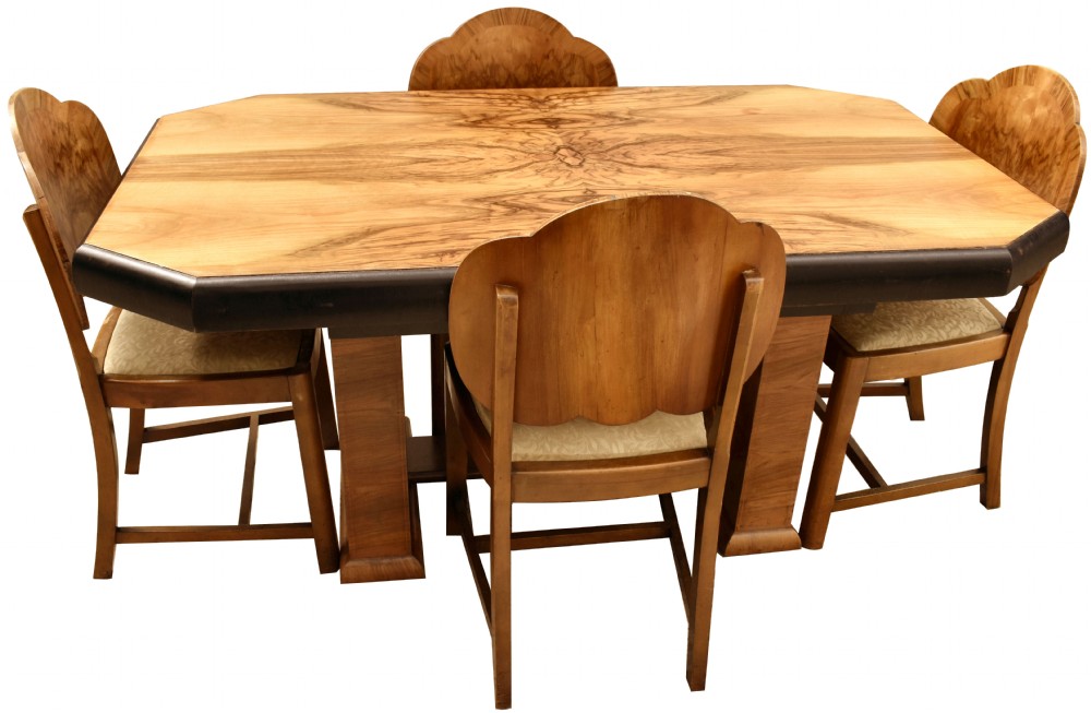 Art Deco Walnut Dining Table & Chairs, c1930 View VIII