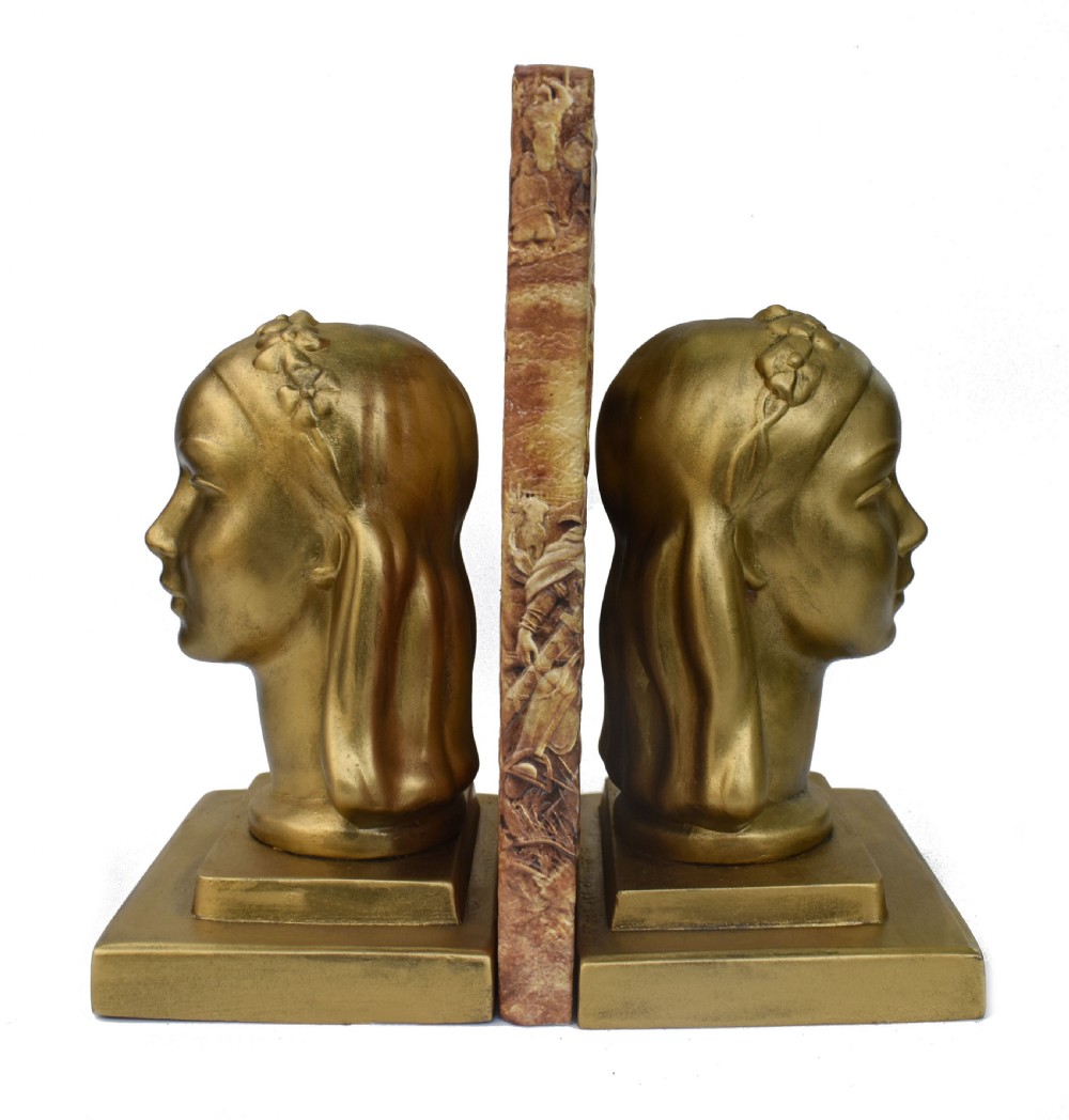 Art Deco Female Bust Bookends By Frankart Inc, c1930 View III